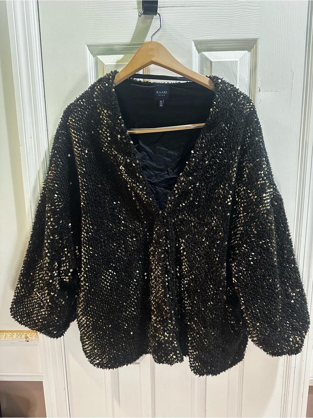 Kaari‎ Blue Black Gold Sequined Jacket 3/4 Sleeves XL